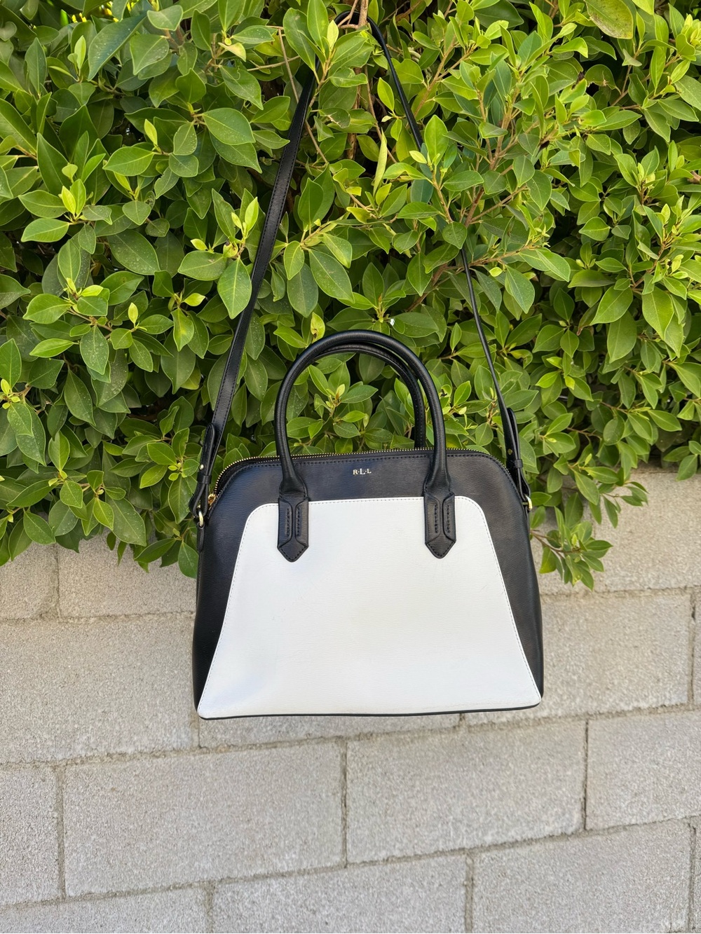 Ralph Lauren Tate Dome Black & White Leather Satchel